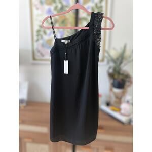 NWT Heartloom Sleeveless One Shoulder Lace Trim Mini Dress Black Women's Size XS